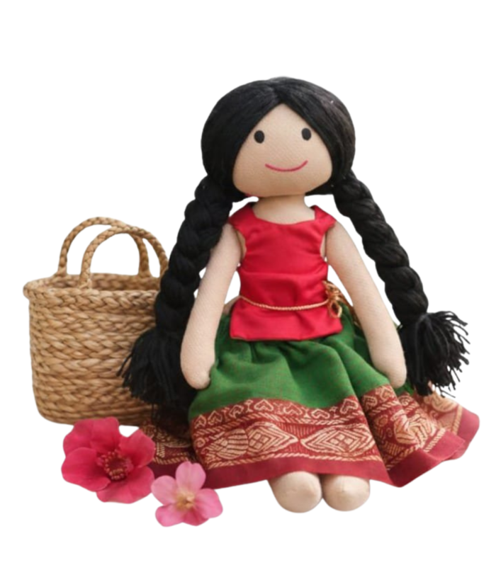 Doll in green festive skirt